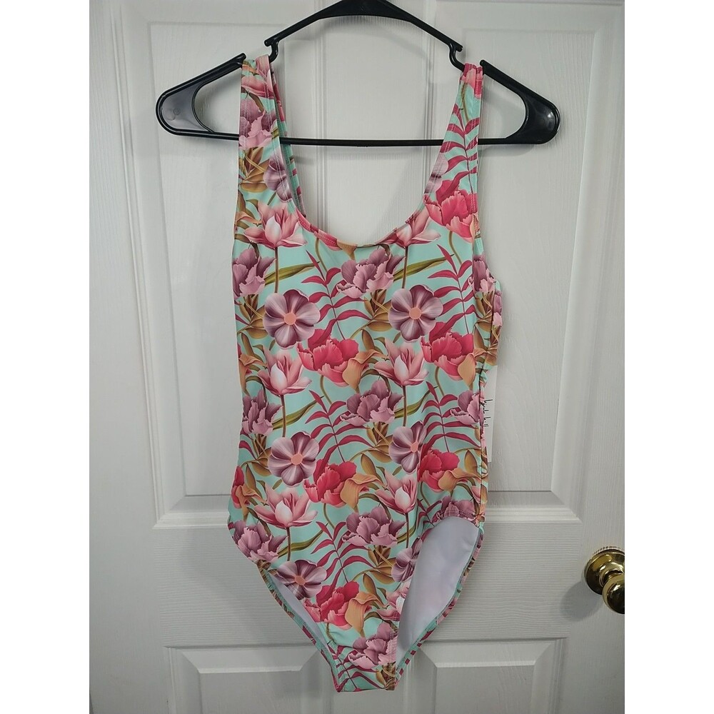 Nicole Miller Swimsuit M One Piece Aqua Floral Print